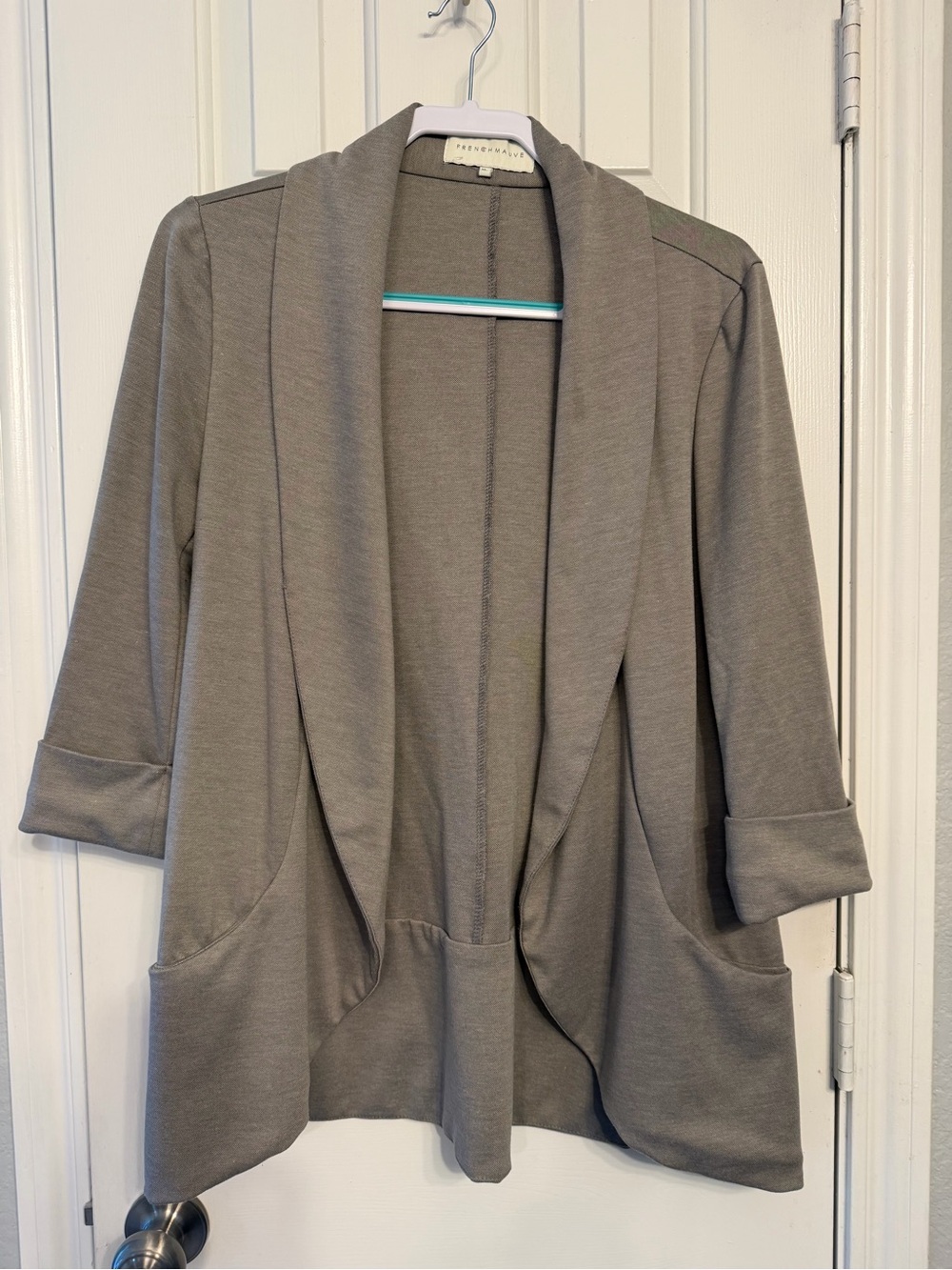 French Mauve Taupe Open-Front Draped Blazer